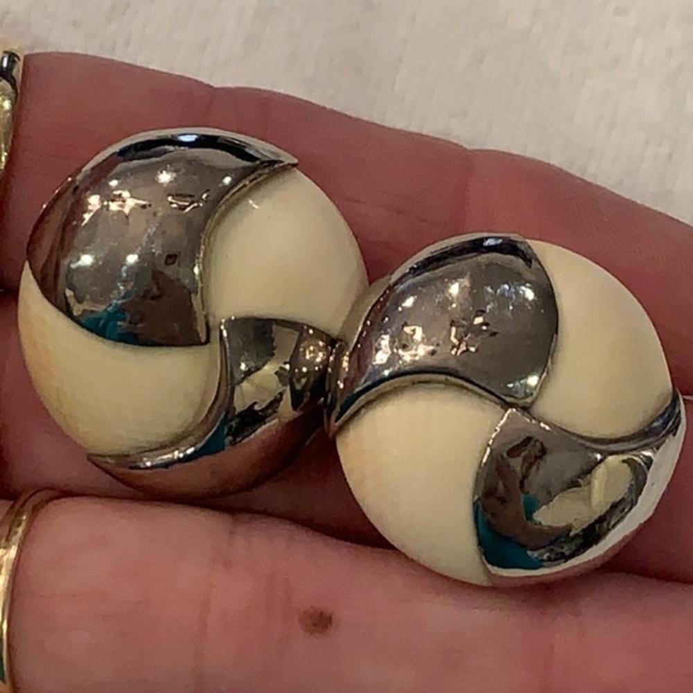 Sterling silver ivory vintage 1980s retro statement earrings